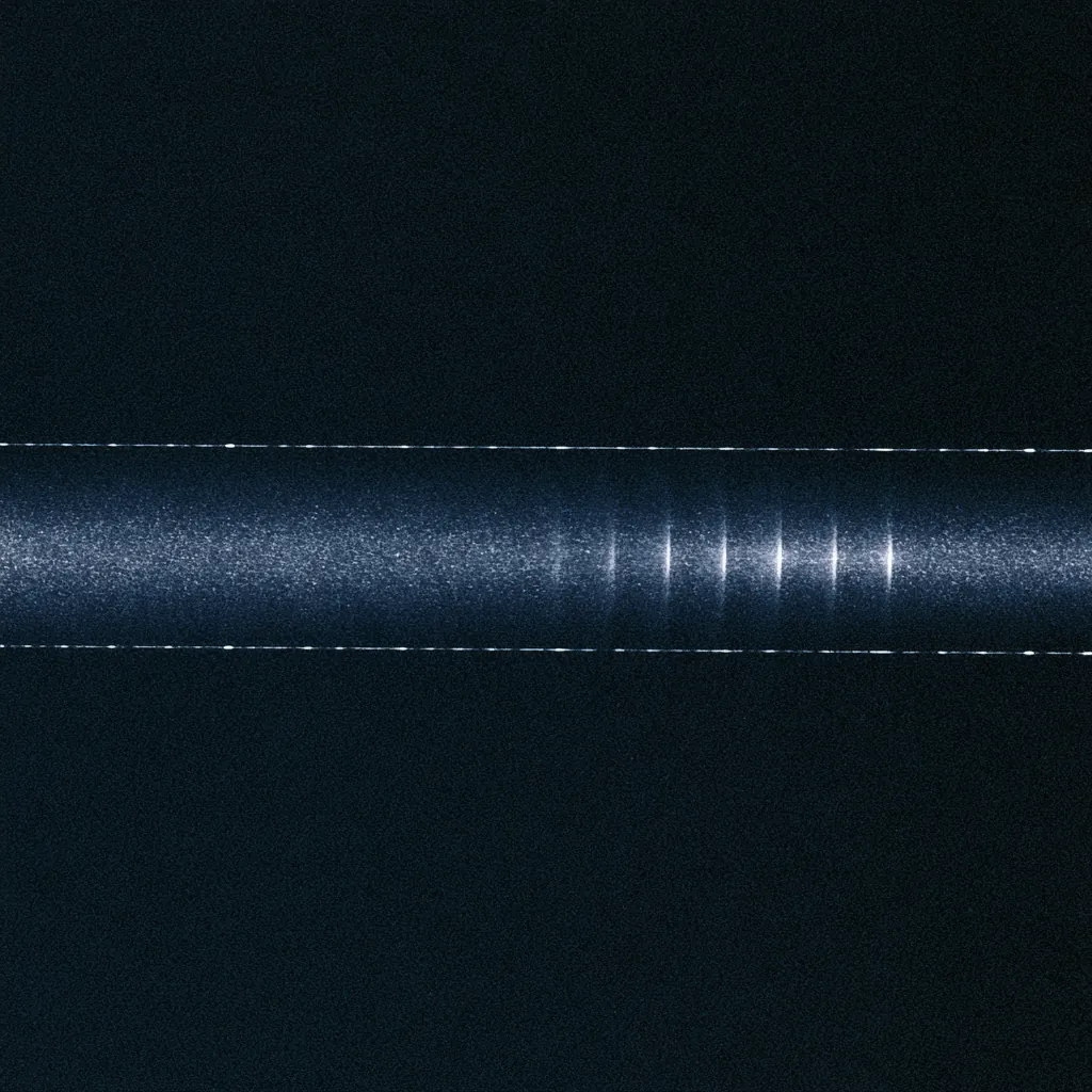 A band of fine random texture crossed by stepped vertical sampling windows between two hairline limits.