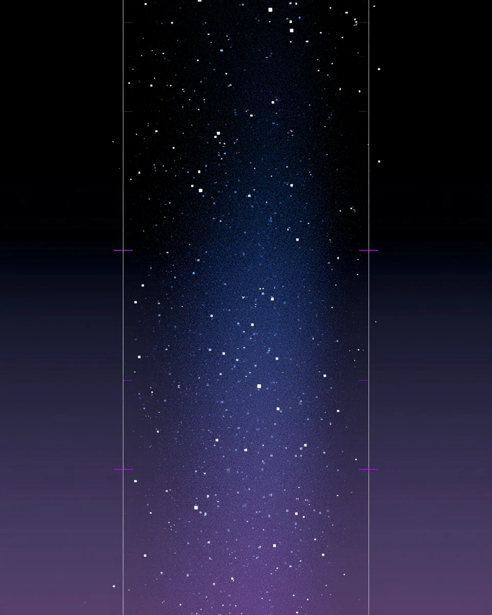 A tall column of fine granular light between two hairlines, crossed at intervals by short measuring marks.