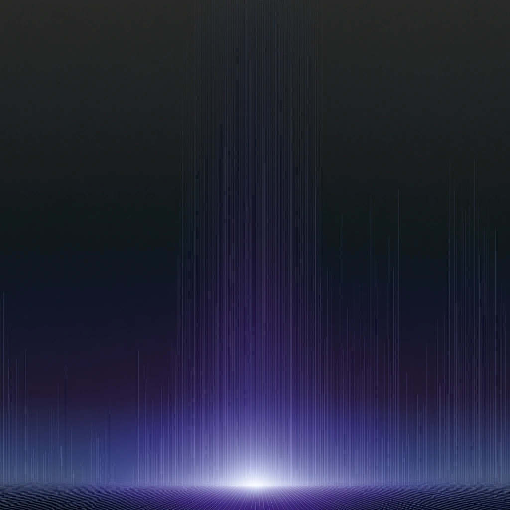 A single bright square at the base of the frame with fine lines rising and thinning above it.